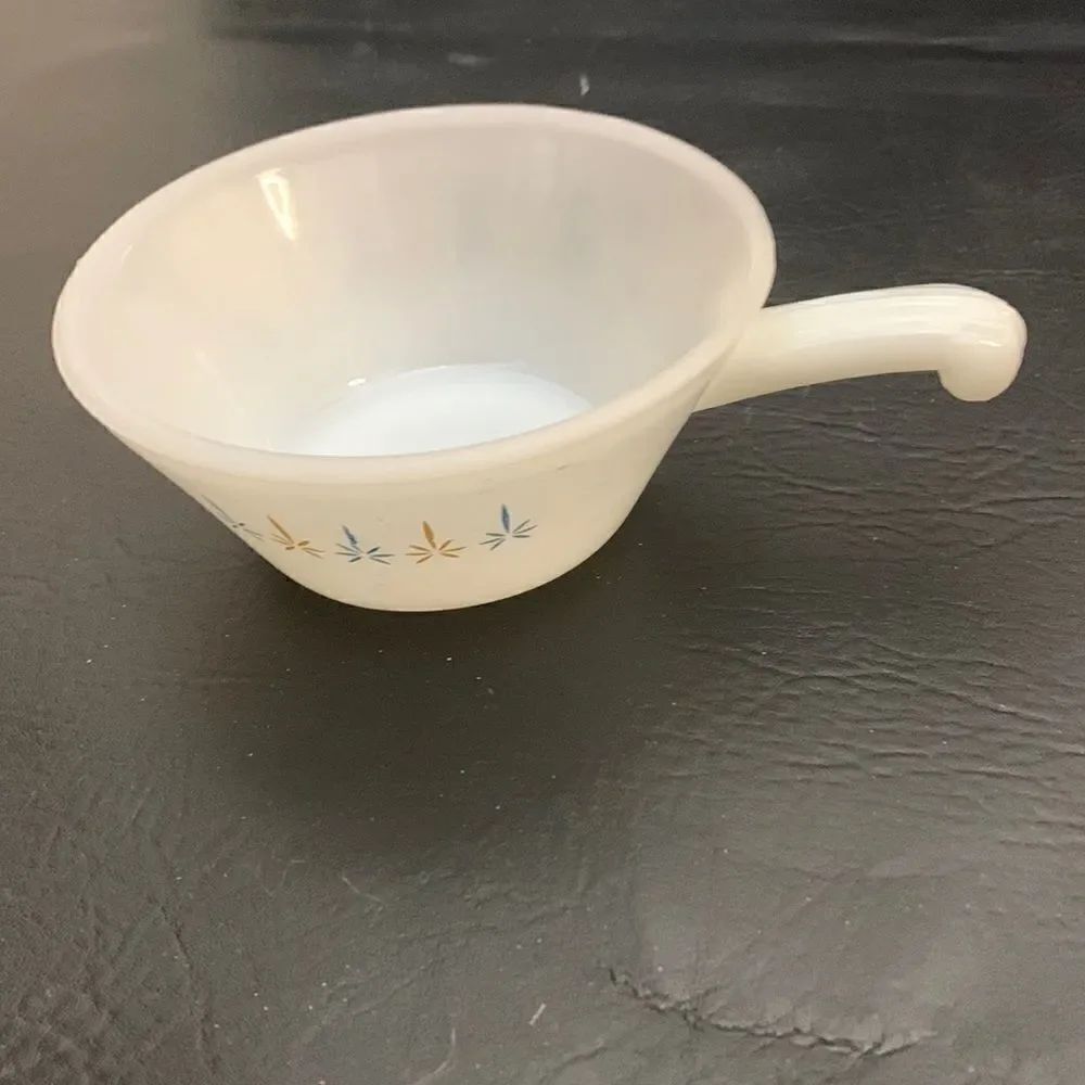 Anchor Hocking Fire King Ware Candle Glow 1 2/3 Cups White Blue Gold Made USA
